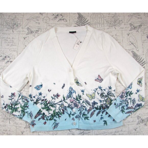 NEW Talbots Womens Butterfly Garden Print Cotton Rayon Button Front Cardigan XL - Picture 4 of 11